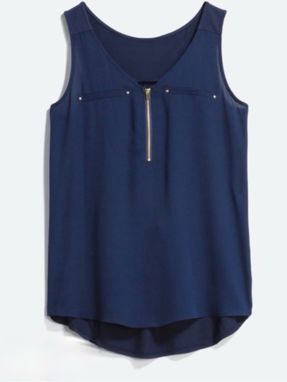 Fortune & Ivy Navy Blue Lighton Zip Blouse Size Small